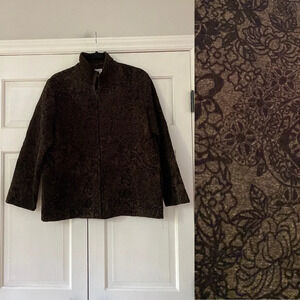 Chico’s Size 2 Brown Black Patterned Textured Jacket Quilted Chicos Size Large‎